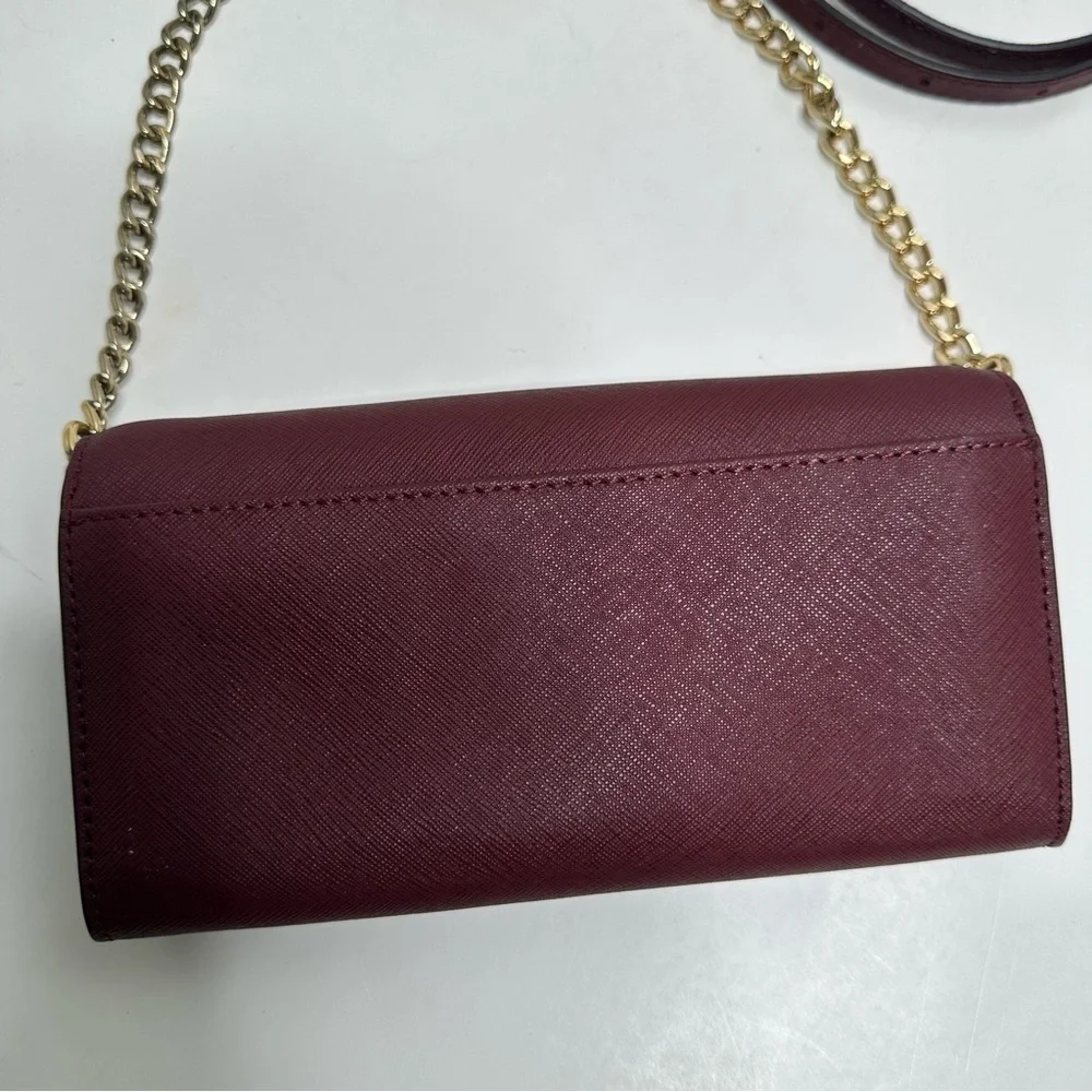 Michael Kors Saffiano Leather Chain Wallet Crossbody Burgundy